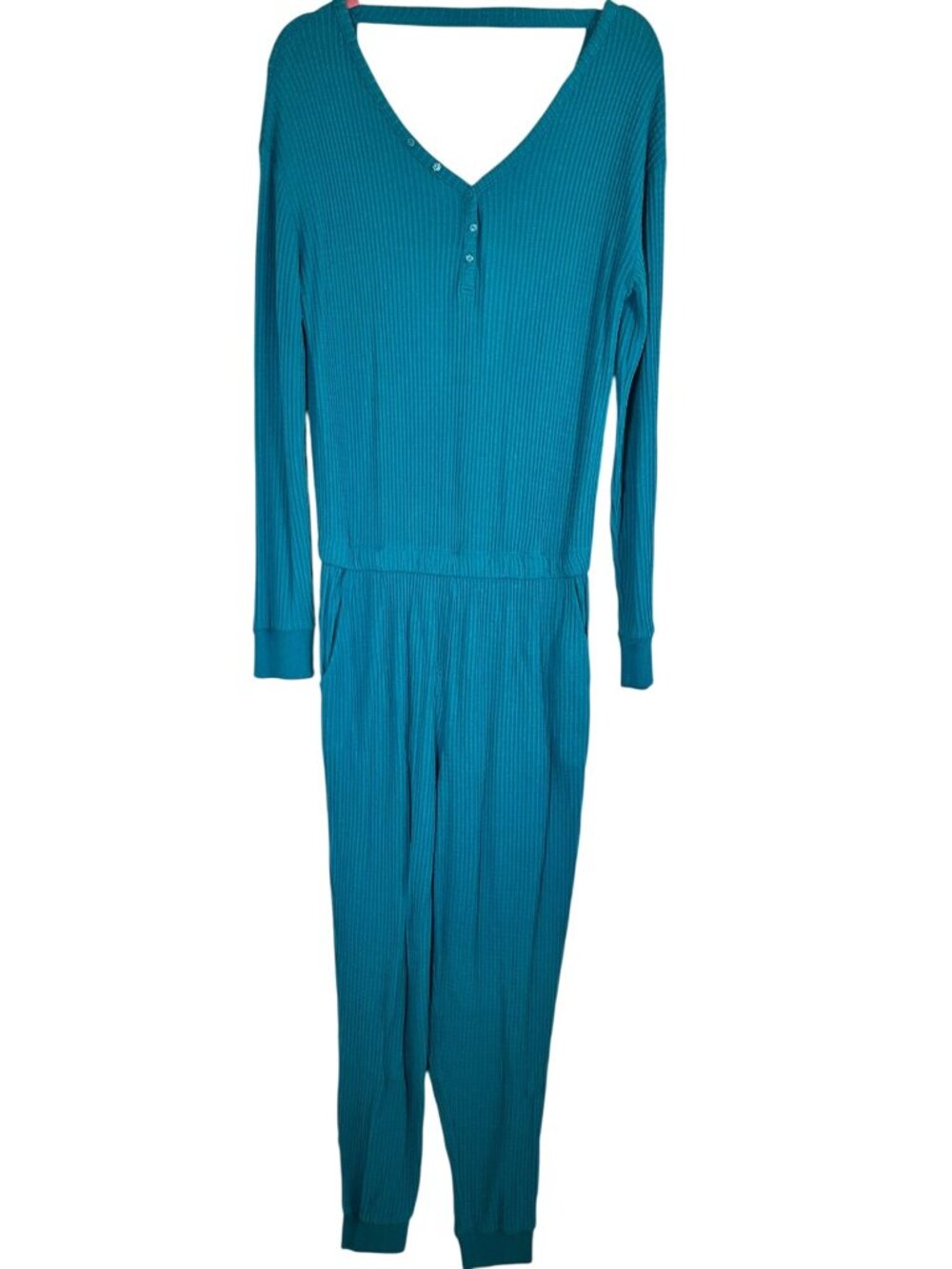 Colorful Waffle Knit Jumpsuit L Boho Indie Minimalist Cozy Comfy Artsy Chic 90s